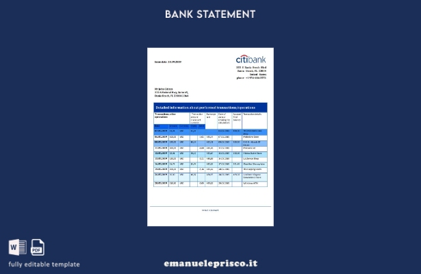 modello word di estratto conto bancario con prova di indirizzo di Hong Kong Citi